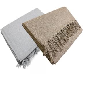 Imagem de Manta para Sofa Grande, Kit 2 Mantas Natal para Sofá 2,20 X 1,20m Gigante Algodão Protetor Decoração Natal(Caramelo + Cinza Neblina)