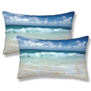 Imagem de ZYNTIRAX Lindas capas de almofada para praia, verão, oceano, mar, lombar, 30 x 50 cm, conjunto de 2 fronhas retangulares para cama e sofá