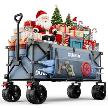 Imagem de Duhkoi Vagão estendido dobrável de 124,5 cm de comprimento com capacidade de peso de 226 kg, vagão esportivo resistente de 300 L, rodas grandes com suportes de copo, carrinho para esportes, mercearia