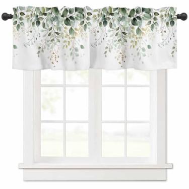 Imagem de Cortina de cozinha de folha de eucalipto para janela, aquarela, folha, haste, bolso, sanefa, cozinha, janela, tratamento para quarto, sala de estar, 106,7 x 30,5 cm