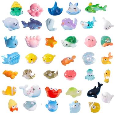 Imagem de Bellaboro 40 peças de mini animais de resina oceânica, 40 estilos, lindos bonecos de animais marinhos em massa para aquário de peixes faça-você-mesmo, microfadas, jardim, paisagem, casa de bonecas