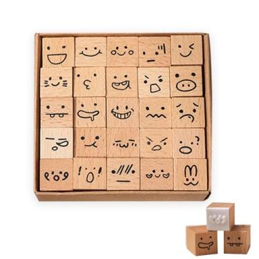 Imagem de Conjunto de 25 peças de carimbos de borracha de madeira, decoração de plantas, artesanato DIY, borboletas fofas e designs botânicos para diários, álbuns, agendas e artesanato DIY (Emoji)