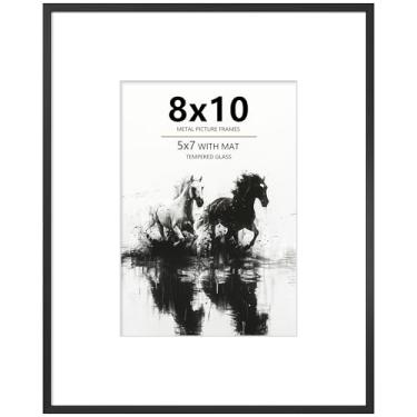 Imagem de Tinkeps Porta-retrato 20 x 25 cm para pendurar na parede ou mesa, exibir imagens 13 x 17 com tapete ou 20 x 25 sem tapete, porta-retratos de metal para galeria de parede com vidro verdadeiro, preto