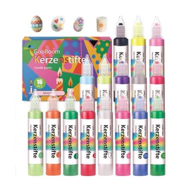 Imagem de Caneta de cera GooBoom, kit de pintura de vela de 16 cores para projetos de bricolage, festas de aniversário, ocasiões especiais, criar velas coloridas, tintas acrílicas seguras e não tóxicas (30 ml)