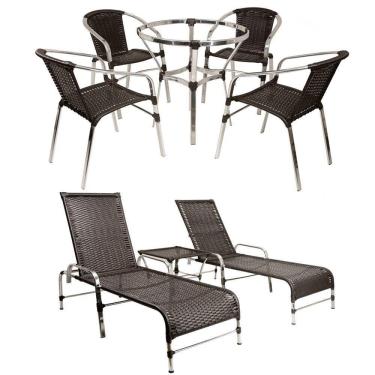 Imagem de 4 Cadeiras Mesa Alumínio 2 Espreguiçadeiras Tabaco