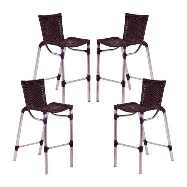 Imagem de 4 Banquetas Em Alumínio Fortaleza Alta Com Encosto Tabaco