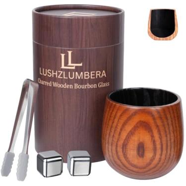 Imagem de Copo Bourbon Bourbon de madeira carbonizada | Copo de uísque de carvalho feito à mão e copo de Graal para pai, marido ou namorado | Perfeito para aniversário, aposentadoria ou qualquer ocasião