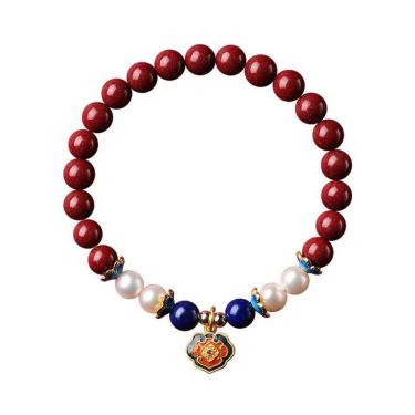 Imagem de Pulseira Cinnabar para mulheres com pérola, miçangas azuis e clois