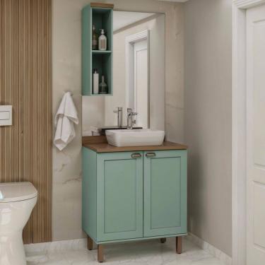 Imagem de Conjunto de Banheiro Modulado 100% Mdf Americano 2 Peças Iluminata Mint/Ébano