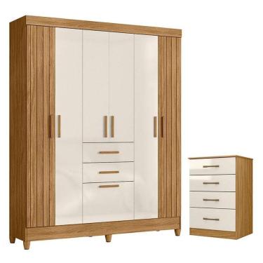 Imagem de Guarda Roupa Solteiro Malta E Cômoda Ms913 Freijó Off White - Moval