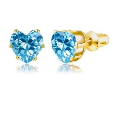 Imagem de MIUSISHIYU Brincos de pedra do mês de nascimento para mulheres, hipoalergênicos, sem níquel, na moda, brincos delicados, zircônia cúbica, granada, coração, banhado a ouro 18 K, joia de competição de