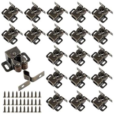 Imagem de 20 peças de trava de porta de armário e ferragens de travamento de rolo duplo com trava de lança e parafusos para portas de armário de cozinha, portas e gavetas para trailers (tom de bronze)