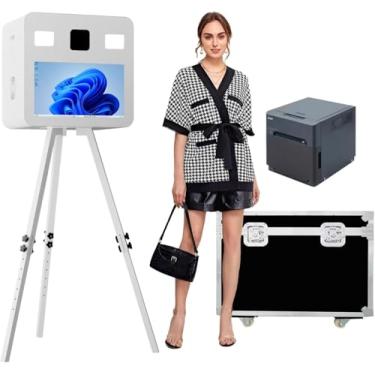 Imagem de Cabine fotográfica DSLR, tela sensível ao toque de 54,6 cm, máquina fotográfica de controle remoto com luz RGB para festas de negócios de aluguel de casamento (branco, cabine fotográfica com QW410)