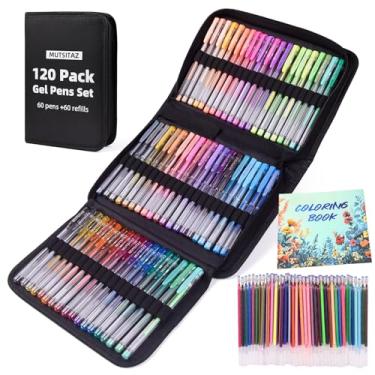 Imagem de Mutsitaz Conjunto de 120 canetas de gel para colorir, 60 canetas de gel coloridas com 60 refis para livros de colorir, desenhar e escrever para adultos