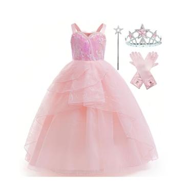 Imagem de Xefenki Fantasia De Bruxa Boa Glinda Para Meninas, Traje Cosplay De Halloween Com Coroa, Varinha Mágica E Luvas