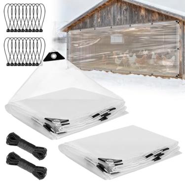 Imagem de 2 peças de capas de galinheiro de 1,2 x 3 m acessórios para o inverno - lona impermeável fácil de instalar com cordões elásticos e cordas