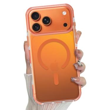 Imagem de Bonoma Capa magnética para iPhone 17 Pro 2025 【Suporte para Magsafe】 Protetor de câmera iridescente a laser brilhante à prova de choque - Laranja