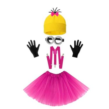 Imagem de Uivic Fantasia de Halloween para mulheres, meninas, óculos, gorro, saia tutu, suspensórios/luvas, kit de acessórios para fantasia de Halloween infantil (rosa, tamanho único)