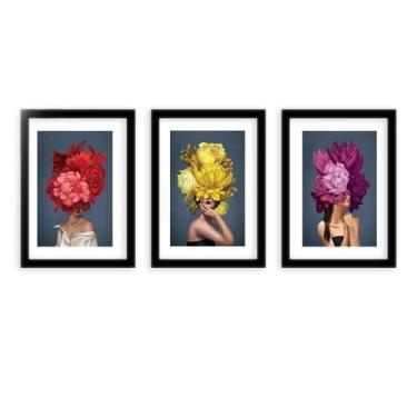Imagem de Kit 3 Quadros Decorativos Com Moldura Menina Flores - D'Cora