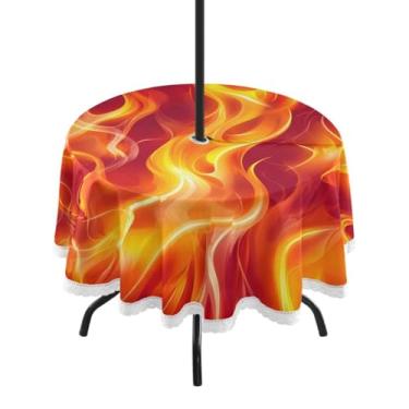Imagem de Blueangle Toalha de mesa redonda com chamas sem costura impermeável de 152 cm com orifício para guarda-chuva - Tecido resistente à prova de sol para todos os climas para pátio, acampamento, piquenique