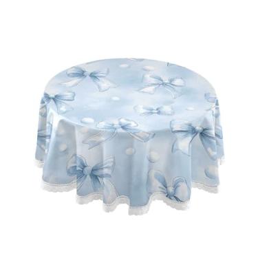 Imagem de SEHANY Toalha de mesa redonda com laço azul aquarela, 152 cm, tecido lavável sem rugas, toalha de mesa redonda com renda decorativa para restaurante, casamento, acampamento, festa Fiesta Cinco de Mayo