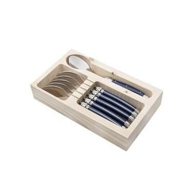 Imagem de Colher Sobremesa Luxo Azul Com Bandeja De Madeira 6 Peças - Laguiole
