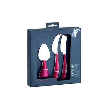 Imagem de Kit 3 Peças Queijo Faca Espátula Petisco Vermelho Bugatti