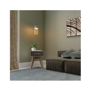 Imagem de Mesa de Canto Retrô em MDF 45 x 40 x 57 cm Off White/Carvalho/Grafite TB717 Dalla Costa