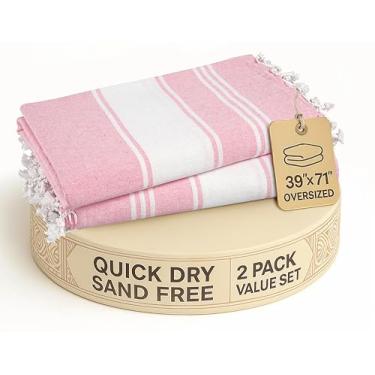 Imagem de LANE LINEN Toalha de praia 100% algodão com saco Toalhas de 2 peças de grandes dimensões 99 x 180 cm absorvente de piscina extra grande toalha de viagem de areia de secagem rápida - rosa doce