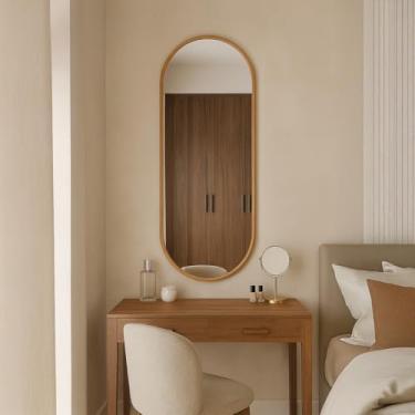 Imagem de Espelho Cápsula Decoração Premium Do Tamanho Compacto ao Corpo Inteiro Design Moderno com Máxima Amplitude para Banheiro Quarto Sala Hall Camarim (Caramelo, 110x50)