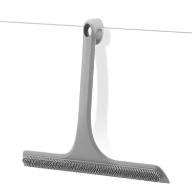 Imagem de Rodo de chuveiro 2 em 1 para portas de vidro, rodo de 27 cm para vidro de chuveiro, silicone de uma peça com design de gancho integrado para facilitar a suspensão e limpeza, rodo de espelho de janela