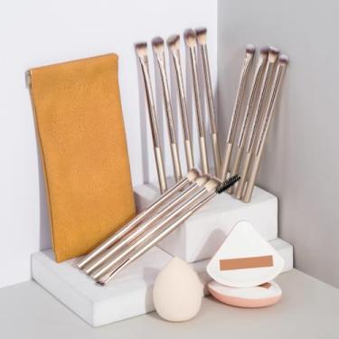 Imagem de Conjunto de pincéis de maquiagem com 17 peças, sem queda e bloqueio de pó, ideal para contorno de rosto inteiro, configuração e retoques (ouro claro)