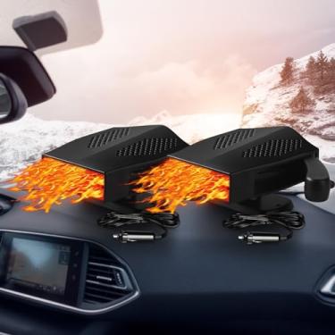 Imagem de Glooglitter 2 peças de aquecedor de carro 12V 150W aquecedor de assento com alça, aquecimento e resfriamento rápido portátil com plugue de isqueiro base rotativa de 360°, desembaçador de para-brisa e descongelador para veículos de 12 V