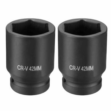 Imagem de HARFINGTON 2 soquetes de impacto de 6 pontos 2,5 cm soquete métrico de 42 mm CR-V soquete sextavado de eixo de aço para reparo de porcas de eixo de máquina, preto
