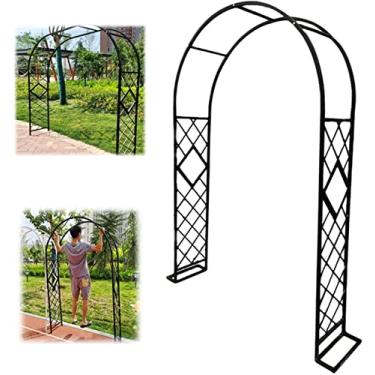 Imagem de Arco de jardim de metal de 3,4 x 2,3 m, arcos rosados com base, 2,3 m de altura x 1,4 m de largura, mandril de arco de casamento, para várias plantas trepadeiras, jardim externo e quintal