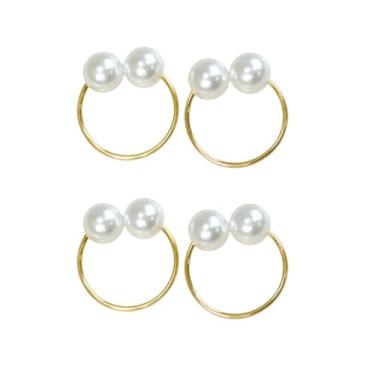 Imagem de Kit de 4 Anéis para Guardanapos com Pérola Dupla Argola Dourada ou Prata 4 x 3 cm (4 Pçs, Pérolas/Dourado)