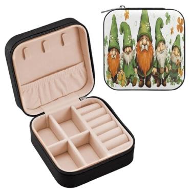 Imagem de YETTASBIN Caixa de joias de gnomo de Dia de São Patrício para adolescentes, meninas, mulheres, presente de aniversário, Natal, caixa de armazenamento portátil de couro PU, mini estojo de joias de