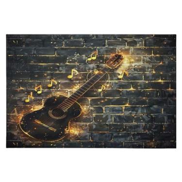 Imagem de Wassud Tapete de porta de guitarra preto 61 x 89 cm, tapete de área lavável antiderrapante com suporte de borracha, tapete macio e macio para sala de estar, quarto, entrada, entrada