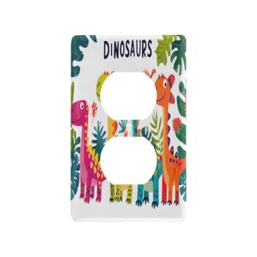 Imagem de Wassud Placa decorativa para tomada decorativa de dinossauros com desenho animado fofo para tomadas elétricas 11 x 7 cm