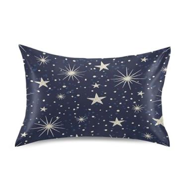 Imagem de Wassud Fronha de cetim com estrelas de cor creme para cabelo e pele fronhas de seda lisa tamanho padrão capas de travesseiro respiráveis com fecho de envelope