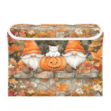 Imagem de CEBUGI Caixotes de armazenamento com tampas, caixa de armazenamento de tecido dobrável, lindos gnomos aquarela, organizadores de cubo para prateleiras de armário de casa e quarto, 40 x 30 x 39 cm