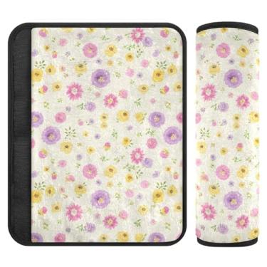 Imagem de Burbuja Capa para cinto de segurança de carro com flores pequenas, macio, confortável, protetor de cinto de segurança para alça de ombro de assento, 1 par médio