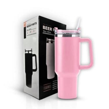 Imagem de Copo garrafa Térmica Inox 1200ml Parede Dupla tampa Canudo Premium Ros