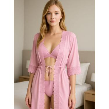 Imagem de Hobby Feminino Roupão Tule detalhe Renda Luxo - c5 IZA, Rose, P