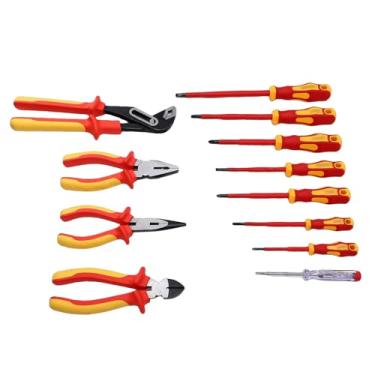 Imagem de YWBL-WH Conjunto de Chave de Fenda e Alicates Isolados de 12 Unidades, Ferramentas Elétricas Certificadas VDE Com Chave de Fenda Testadora de Tensão, para Reparo Doméstico Automotivo