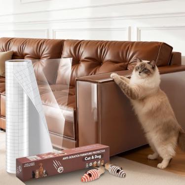 Imagem de JKLMN Protetor de arranhões de gato para sofás de couro - Protetor de sofá de vinil transparente de garras de gato, fita antiarranhões para cantos de sofá, protetor de sofá adesivo de um lado para