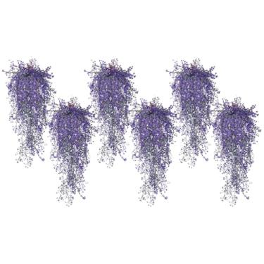 Imagem de RECUTMS 6 peças de plantas artificiais para pendurar flores falsas para ambientes internos, vinhas falsas, folhas de hera, plástico resistente a UV para parede, festa de casamento, varanda, jardim