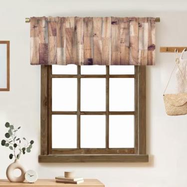 Imagem de ZhiRain Cortina de madeira para casa de fazenda, rústica, prancha, madeira, bolso para varão, sanefa, tratamentos de janela, cortinas curtas para cozinha, sala de estar, banheiro, decoração 137 x 45