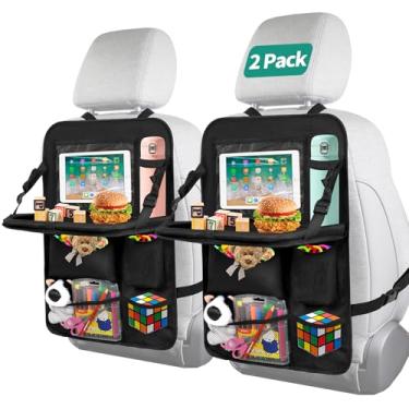 Imagem de Pacote com 2 organizadores de carro no banco traseiro com suporte para tablet com tela sensível ao toque, organizador de assento de carro atualizado com bandeja, 9 bolsos de armazenamento com bandeja