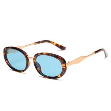 Imagem de Óculos de Sol Vintage Femininos Ovais com Lentes Degradê e Proteção UV400, Estilo Punk Masculino com Estampa de Leopardo (Azul Leopardo)